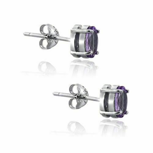 Women's 925 Sterling Silver Earrings Stud Amethyst Oval Purple Earring - Picture 2 of 3