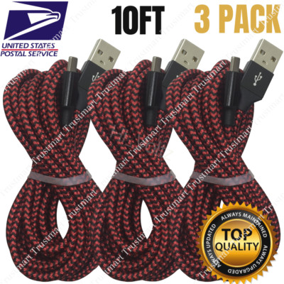 3Pack 10Ft USB Cord Heavy Duty For iPhone 11 Pro Max XR 8 7 6 Plus Charger Cable
