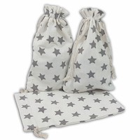 12 GeschenksäCkchen Weiß Graue Sterne 20 X 12Cm Baumwolle Adventskalender Beutel