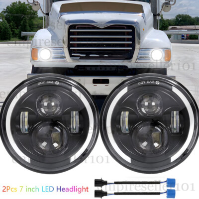 Pair 7'' inch Round Led Headlights Hi/Lo Beam fit Mack Granite CV713 Dump Trucks