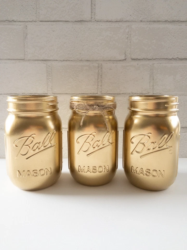 Centro de mesa tarro de masón dorado Foto 4 de 4