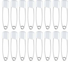 24 Baby Nappy Diaper Safety Pins White Plastic Head Steel Locking Closure UK P+P
