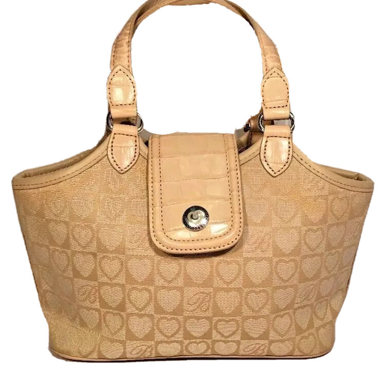 Brighton Small Mini Petite Beige Fabric Leather Trim Hand Carry