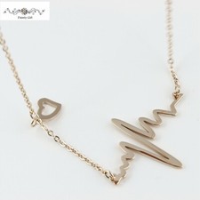 Women Gold Plated Titanium Stainless Steel Heart Beat Fall Love Necklace 17-19"
