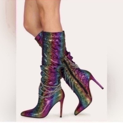 NWT Chain Decor Slouchy Mid Calf Boot Size 6