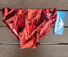 TYR The Finals Onyx All Over Swim Racer Briefs, Youth Boy Size 24, Red NEW
