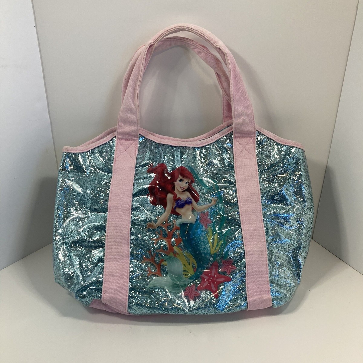 Little Mermaid Disney Accessories Tote Bag Pink Straps Blue Glitter