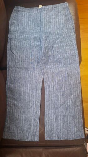 Ladies Denim Blue Linen Trousers Pin Stripe Straight Leg Sz14 Elastic Back NWOT - Picture 1 of 7