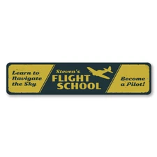 Flight School Sign, Personalized Airplane Learn to Navigate Metal Wall Decor