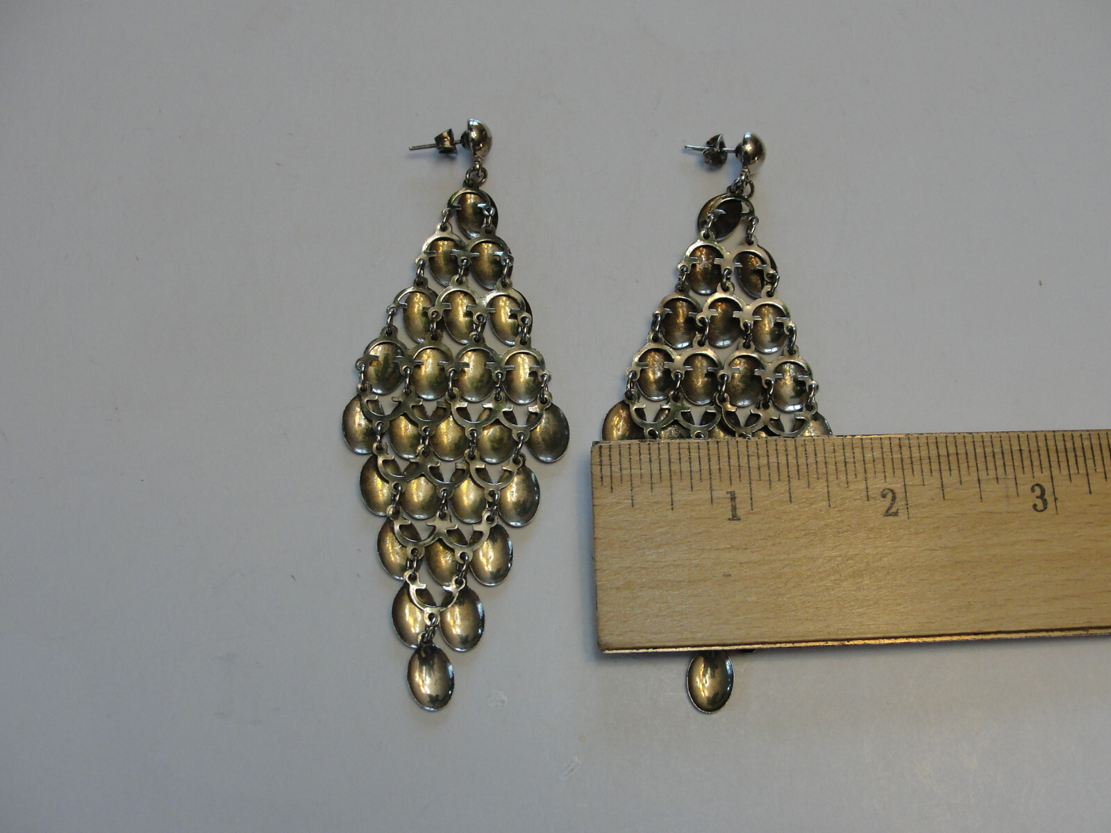 Vintage Silver Tone Post Stud Dangle Teardrops 4"… - image 6