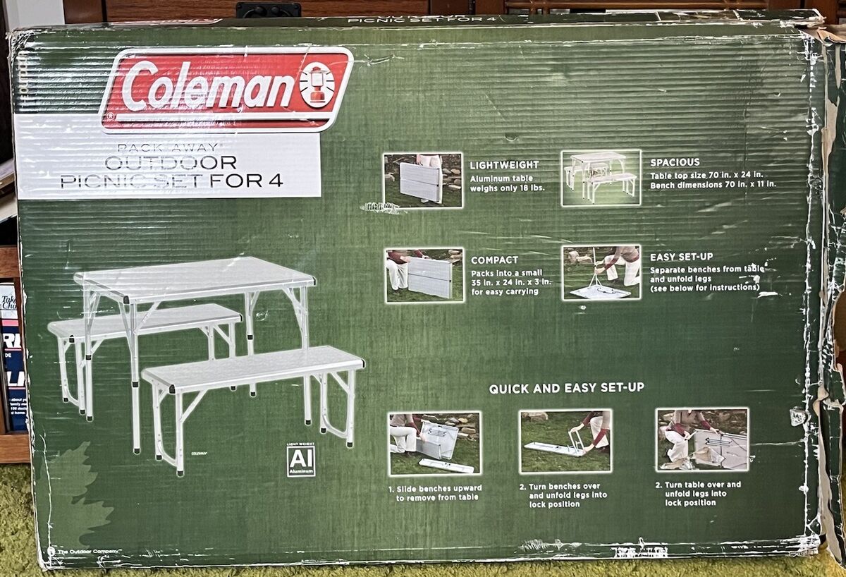 Coleman Outdoor Camping Pack Away Table & 2 Benches Suitcase Coleman Outdoor Camping Pack Away Table & 2 Benches Suitcase