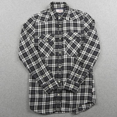 Lee Cooper Originals Shirt Mens Small Western Pearl Snap Black Plaid Long Sleeve