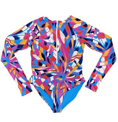 Trina Turk Multicolor Geometric Print Rio Zip-Up Paddle Suit Swimsuit Size XL
