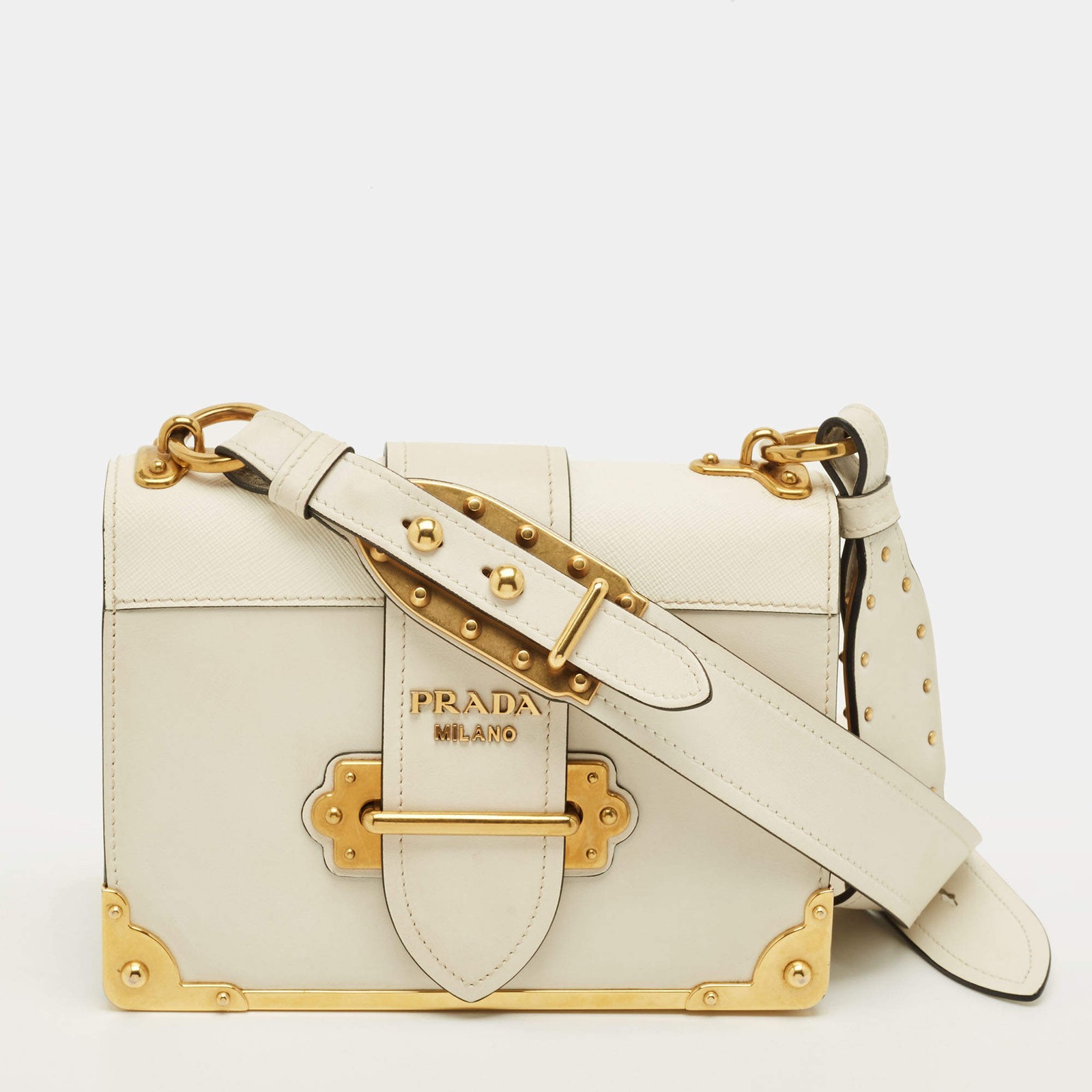 Prada Cahier White Leather Flap Shoulder Bag