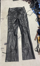 Women's Lace Up Black Leather Pants Real Soft Sheepskin Leather Customized Pant