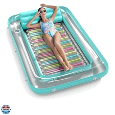 4 in 1 Inflatable Tanning Pool Lounger Float - Sunbathing Lounge Floatie Raft...