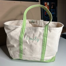 Vintage L.L.Bean Boat and Tote Canvas Bag Green Trim Personalized  Emily  USA