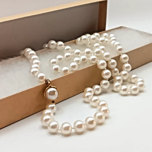 Vintage Carolee Hand-Knotted Faux Pearl Necklace 30" Strand Signed Ivory