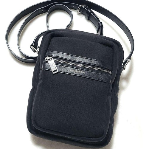 YSL Saint Laurent Crossbody Shoulder Bag Black Canvas Logo Zip Closure Women's