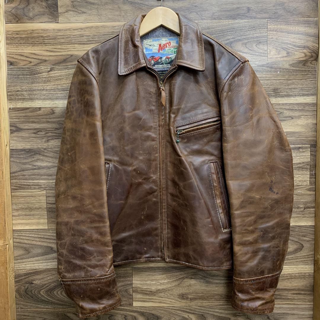AERO LEATHER Halfbelt Horsehide Leather Jacket 36 Brown Single