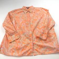 Chaps Paisley Plus 2X Button Long Sleeve Dress Shirt Orange MINT