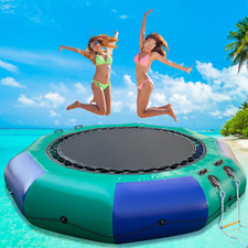 10Ft/12Ft Inflatable Water Trampoline with Pump  Ladder for Lake Fun