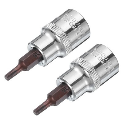 2Pcs 3/8-Inch Drive T15 Torx Bit Socket S2 Steel