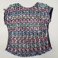 Vintage 80s Joanna Womens Sequin Metallic USA Made Disco Club Top Shirt Blouse L