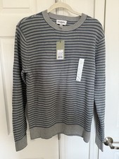 Goodfellow Co Men Crew Neck Sweater Gray and Blue Stripped Size Large NWT