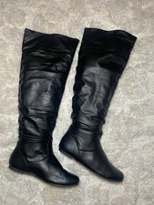 Over the Knee High Black Flat Leather Boots - UK Size 6 EU 39 US 8
