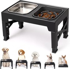 Elevated Dog Bowls Adjustable Stand 5 Height Raised Pet Food Water Feeder Black