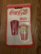 Vintage Coca Cola Brand Package of two Magnet Memo Holders Coke & Popcorn
