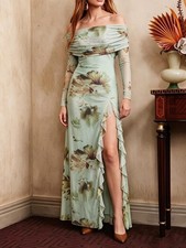 Women's Ruffled Slit Off Shoulder Maxi Dress