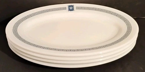4 Grant Bradford House Pyrex Tableware 11.5" x 8" Platters Blue Greek Key Design