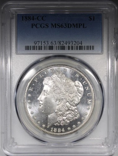 1884-CC Morgan Dollar PCGS MS63 DMPL DEEP MIRROR PROOF LIKE Chipped Holder