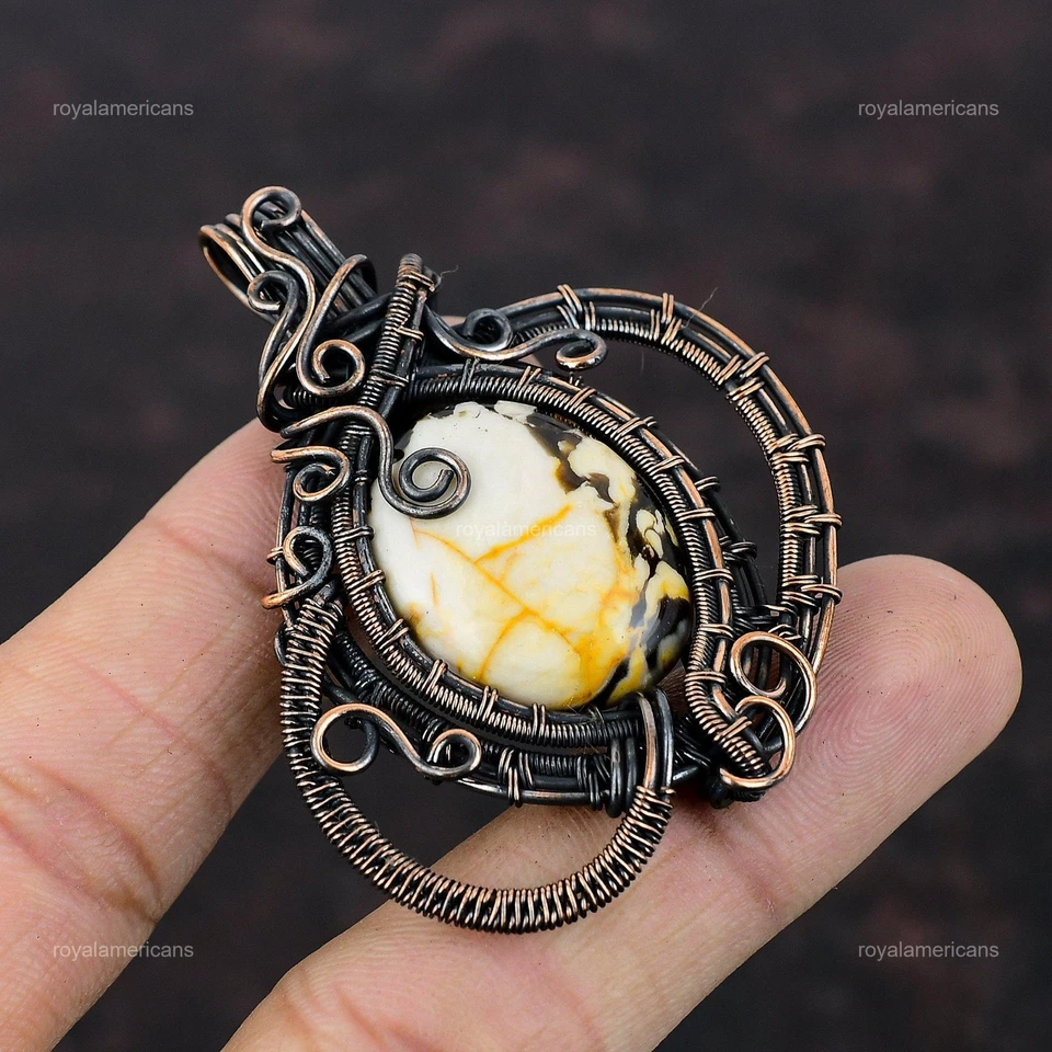 Venta Día de las Hermanas Madera de Cacahuete Natural Jaspe Cobre Hecho a Mano Colgante Joyería Foto 3 de 4