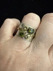 Vintage Sterling Silver 925 Peridot Cigar Ring Band Size 7.5 W Gold Accents