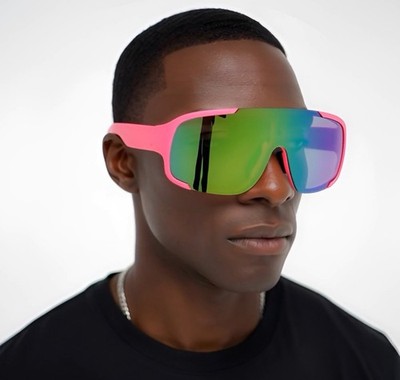 Mens Exposed Mirror Lens Racer Shield Plastic Sunglasses Large Oversize Shades