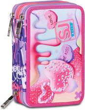 Astuccio Scuola 3 Zip, Rosa, Sphere Full Girl, Portapenne Triplo Scomparto Compl