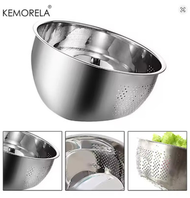 1PC Stainless Steel Rice Washing Bowl & Drainage Basket for Fruits & Vegetables