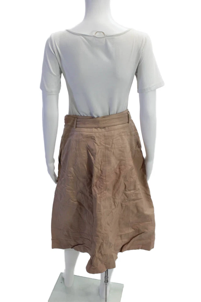 Falda halógena para mujer de cuero con botones y cinturón línea A beige talla 8 Foto 3 de 4