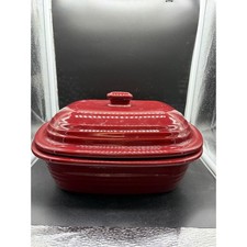 Pampered Chef Cranberry Deep Covered Baker Stoneware 3.1 Qt 3L Made in USA
