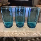 3 Vintage Anchor Hocking FLAIR BLUE (LASER) Tumbler Drinking Glasses