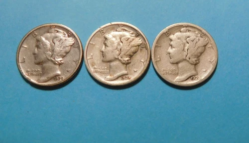 1928 P,D,S MERCURY  DIMES  most in fine condition