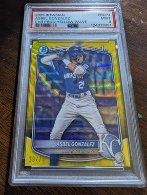 2025 Bowman - Chrome Asbel Gonzalez #BCP4 Yellow Wave /75 PSA 9
