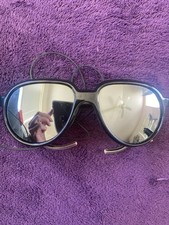 Vintage Boll  France Glacier Ski Sunglasses Black Mirror Lens Leather Side Shlds