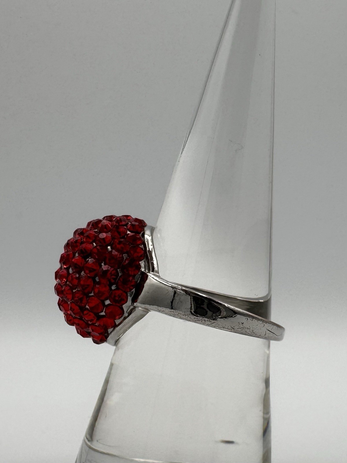 Red Rhinestone Dome Statement Ring Silver Tone Pa… - image 2