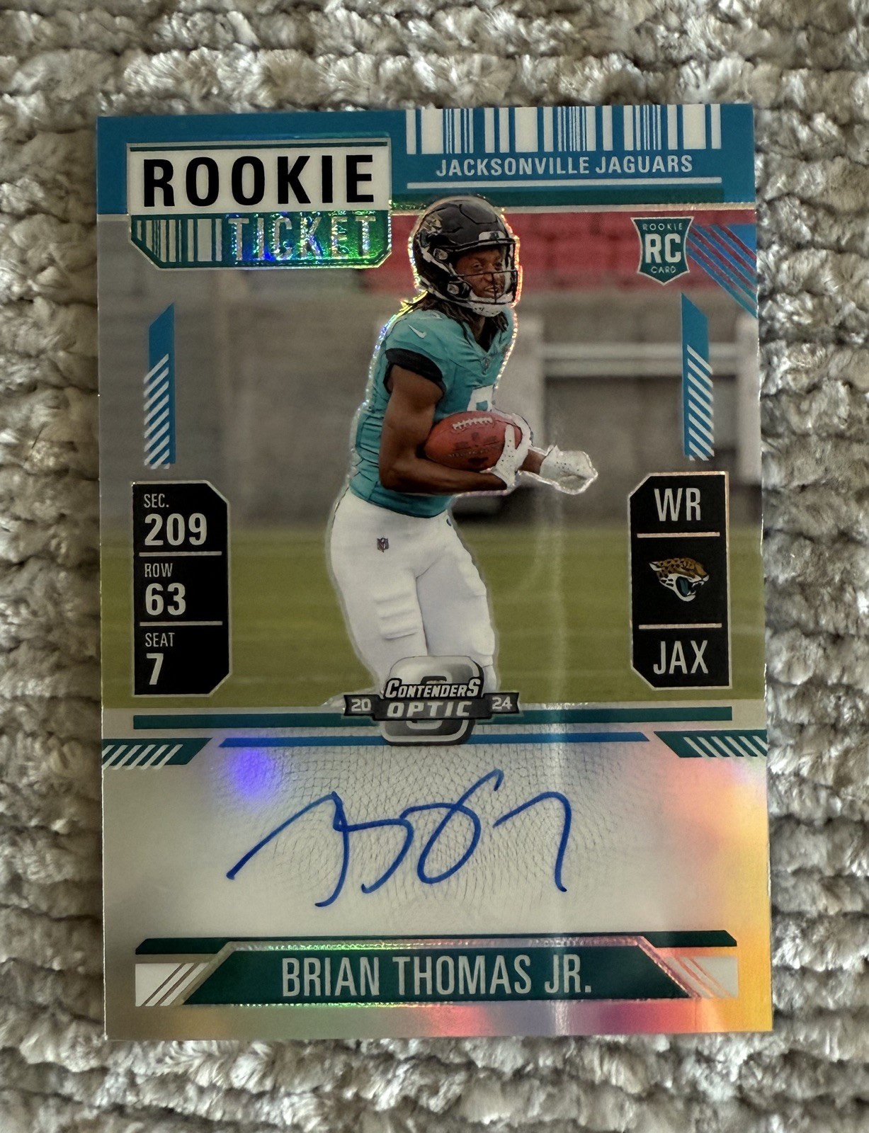 2024 Panini Contenders Optic Brian Thomas Jr. Rookie Ticket RPS Auto Teal /99 PN