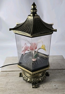 VTG ROTATING FIBER OPTIC COLOR CHANGING FLOWER ASIAN PAGODA LAMP WORKS 