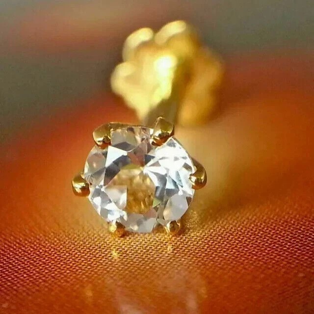 Black Friday Sale ! 3MM Round Natural Diamond Nose Piercing 14k Yellow Gold #367